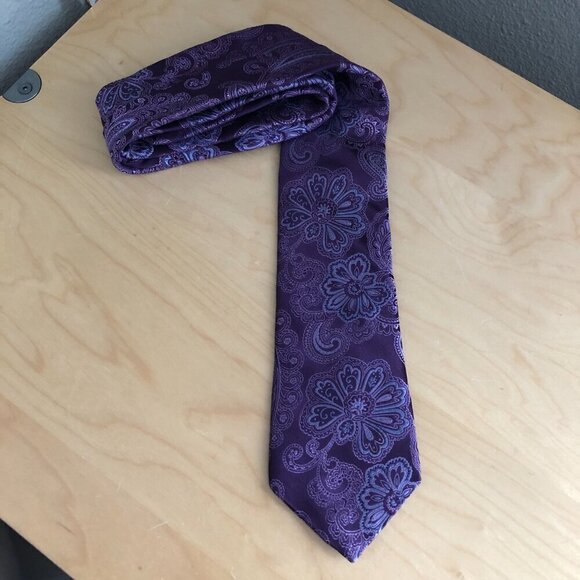 IKE BEHAR Mne's Silk Necktie Purple Pink & Blue Paisley Floral Tie NEW - Picture 7 of 9
